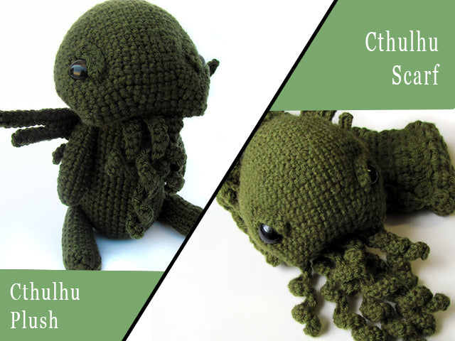 amigurumi crochet cthulhu scarf and plush pattern bundle combo image