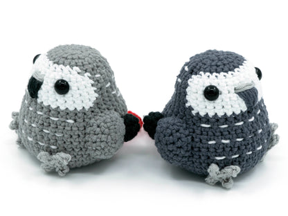amigurumi crochet african grey pattern two parrots sitting away from each other