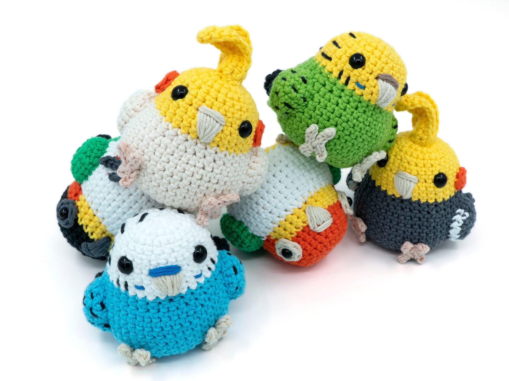 amigurumi crochet parrot pattern bundle with cockatiel budgie and caique