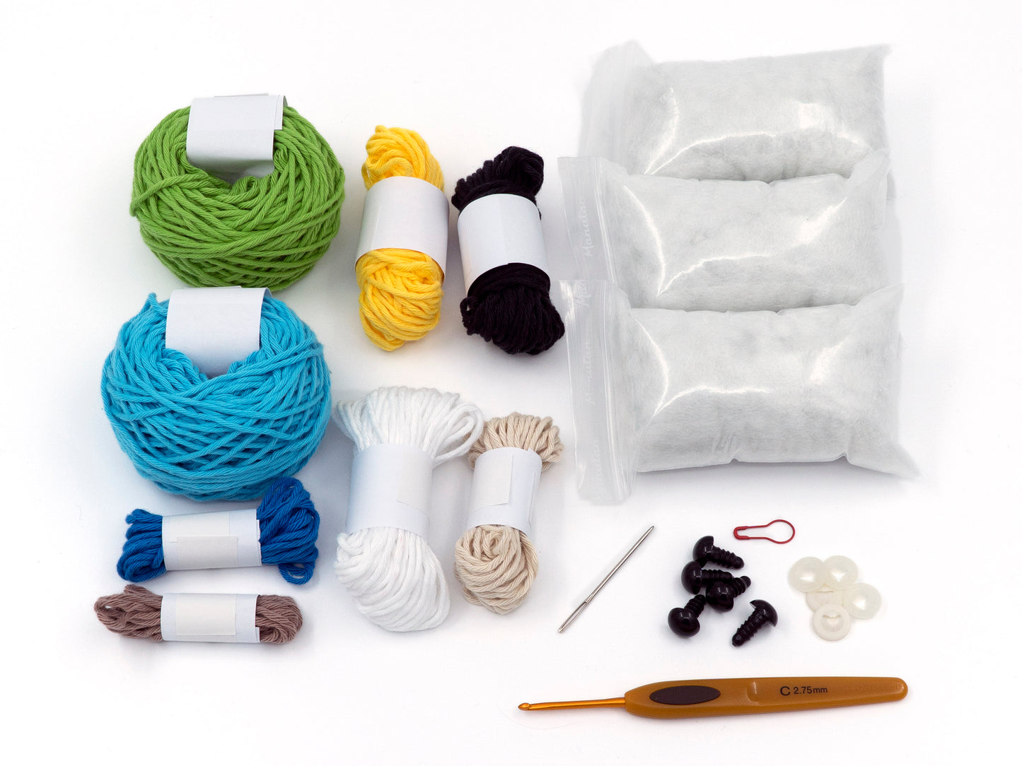 amigurumi crochet budgie kit close up of kit contents