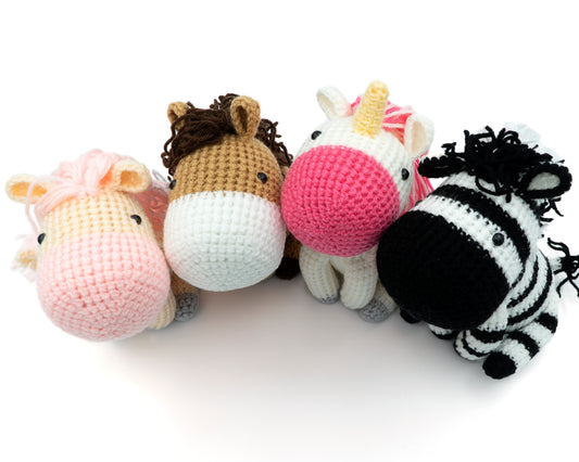 amigurumi crochet equine pattern bundle with zebra horse pegasus and unicorn