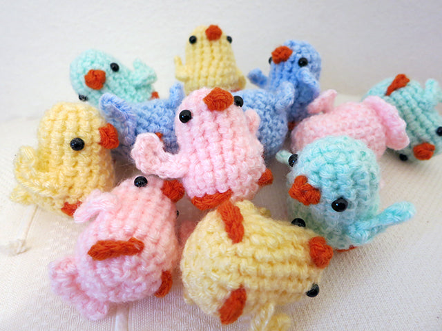 amigurumi crochet easter set  pattern colorful chicks in a pile