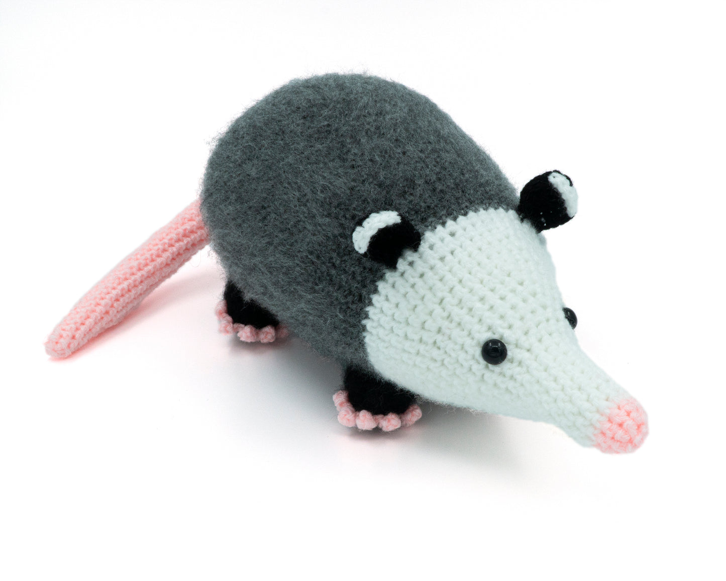 amigurumi crochet opossum pattern three quarter view