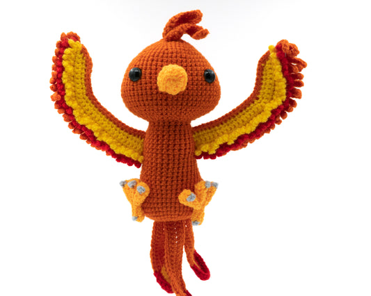 amigurumi crochet phoenix pattern flying in the air