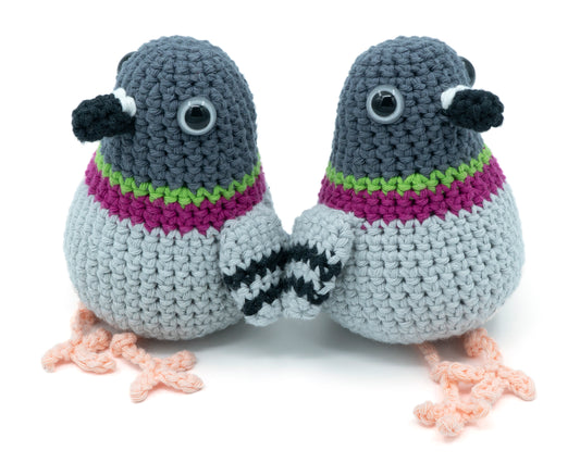 amigurumi crochet pigeon pattern sitting side by side