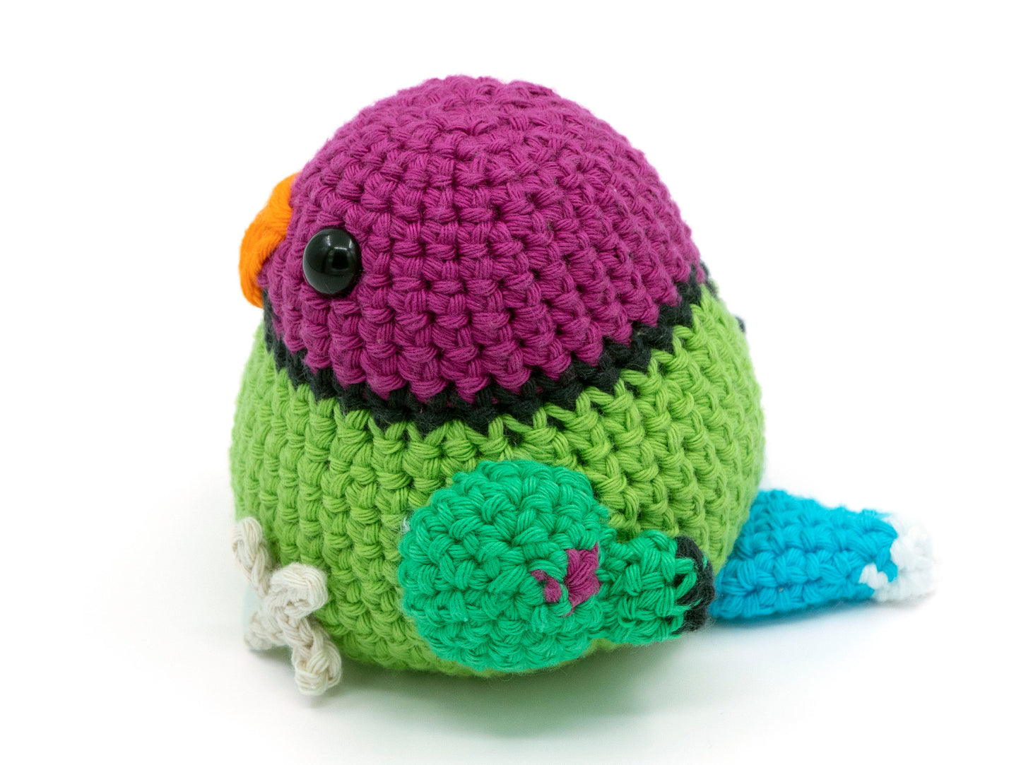 amigurumi crochet plum-headed parakeet male side view