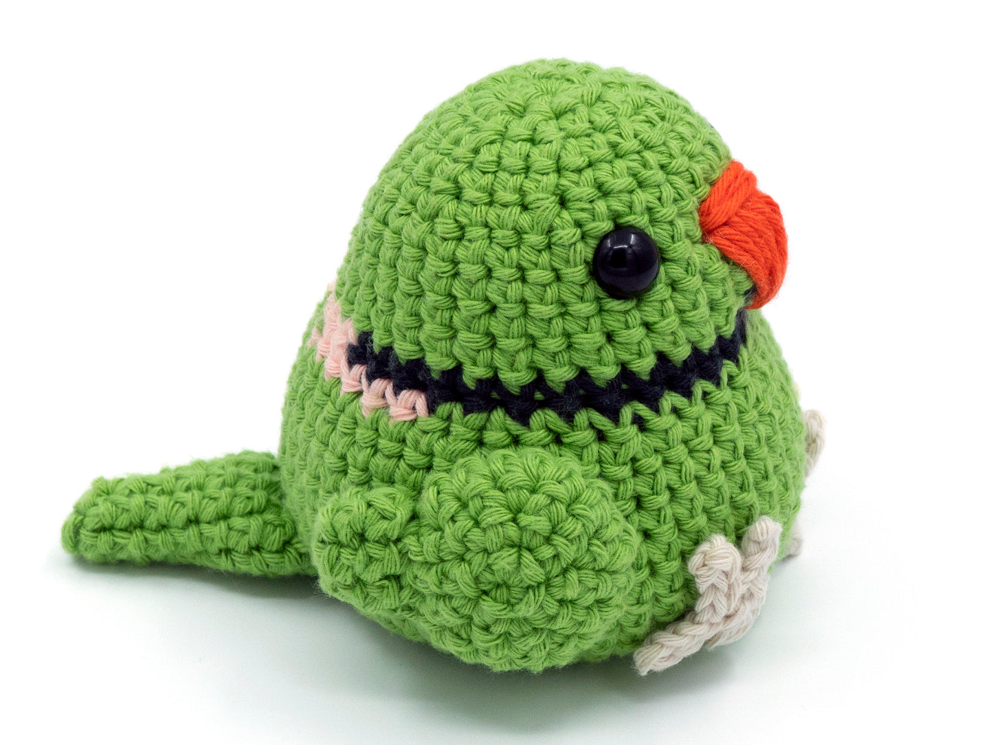 amigurumi crochet indian ringneck pattern green side view