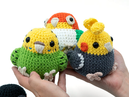 amigurumi crochet parrot pattern bundle with cockatiel budgie and caique all together