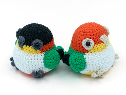 amigurumi crochet caique pattern black and yellow headed sitting away from each other