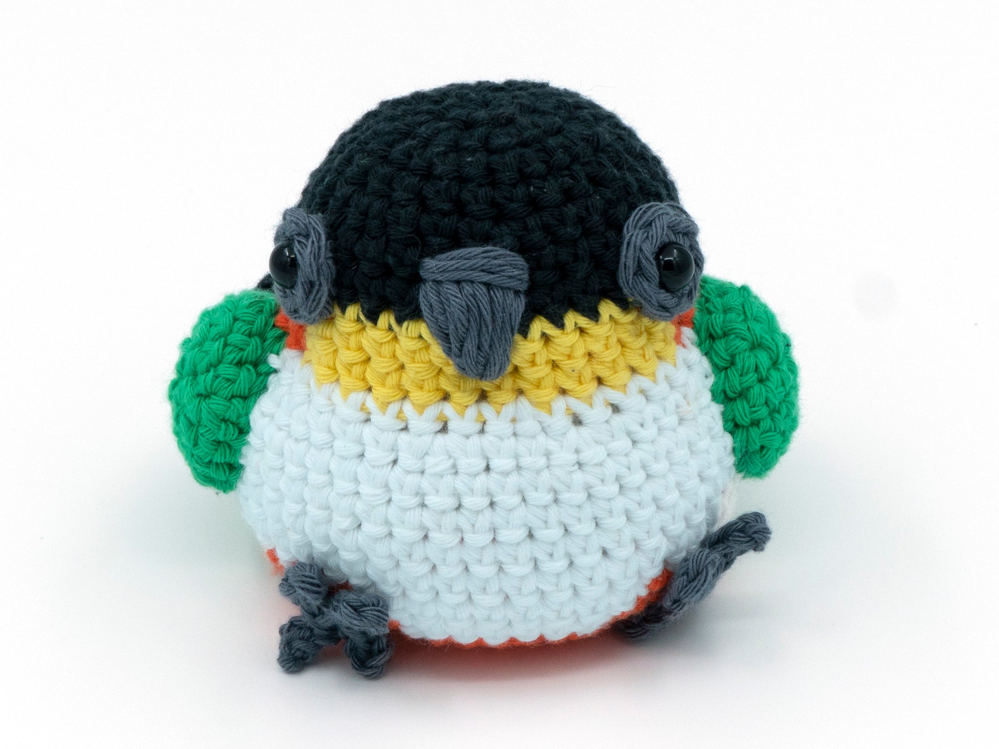 amigurumi crochet caique pattern black parrot front view