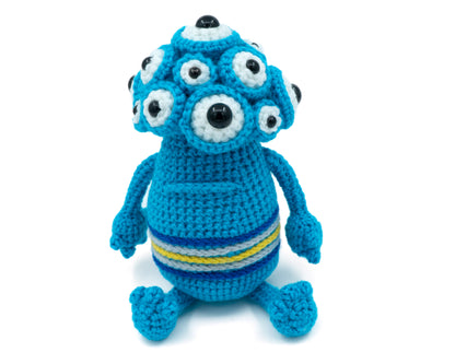 amigurumi crochet horace the monster pattern sitting with many eyes