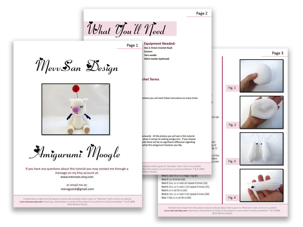 Moogle Crochet Pattern PDF - Final Fantasy Character Amigurumi Tutorial ...