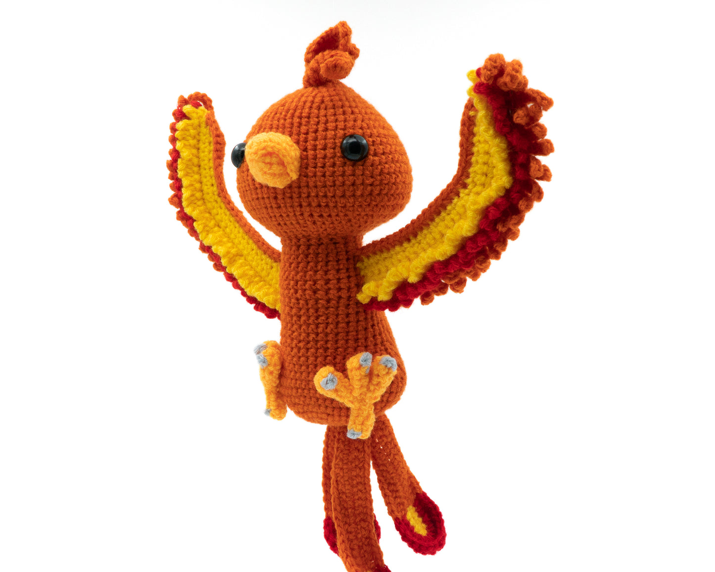 amigurumi crochet phoenix pattern three quarter view