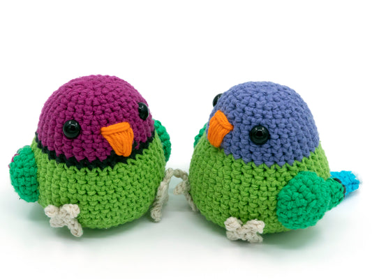 amigurumi crochet plum-headed parakeet male and female